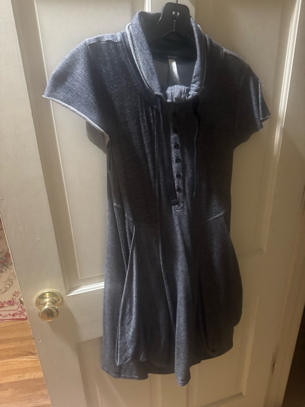 Kensie Heathered Denim Short-Sleeve Hoodie Dress